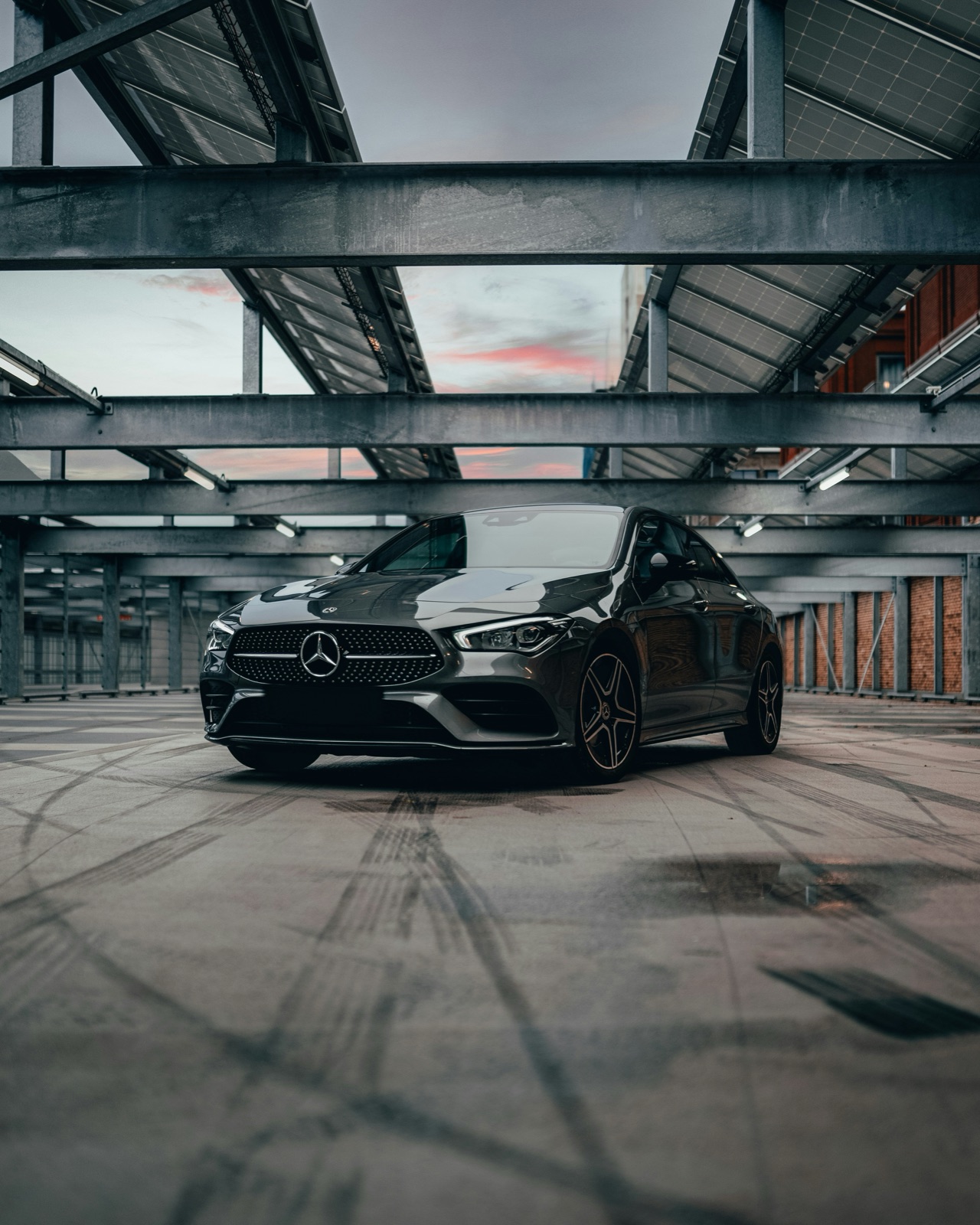 Mercedes-Benz CLA 250 AMG Line in Mountain Grey, front three-quarter view